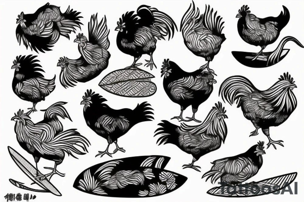 chicken riding surfboard tattoo idea
