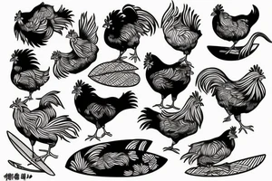chicken riding surfboard tattoo idea