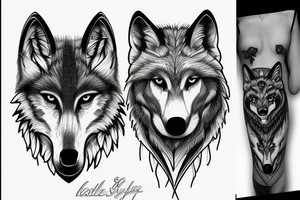 Wolf and raven in spruce forest tattoo idea