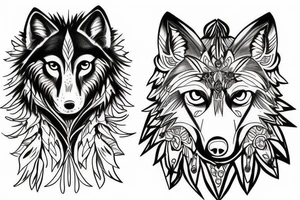 Wolf and raven in spruce forest tattoo idea
