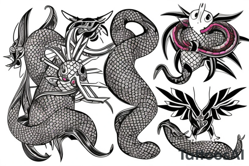 yakuza style back tattoo of the pokemon milotic tattoo idea