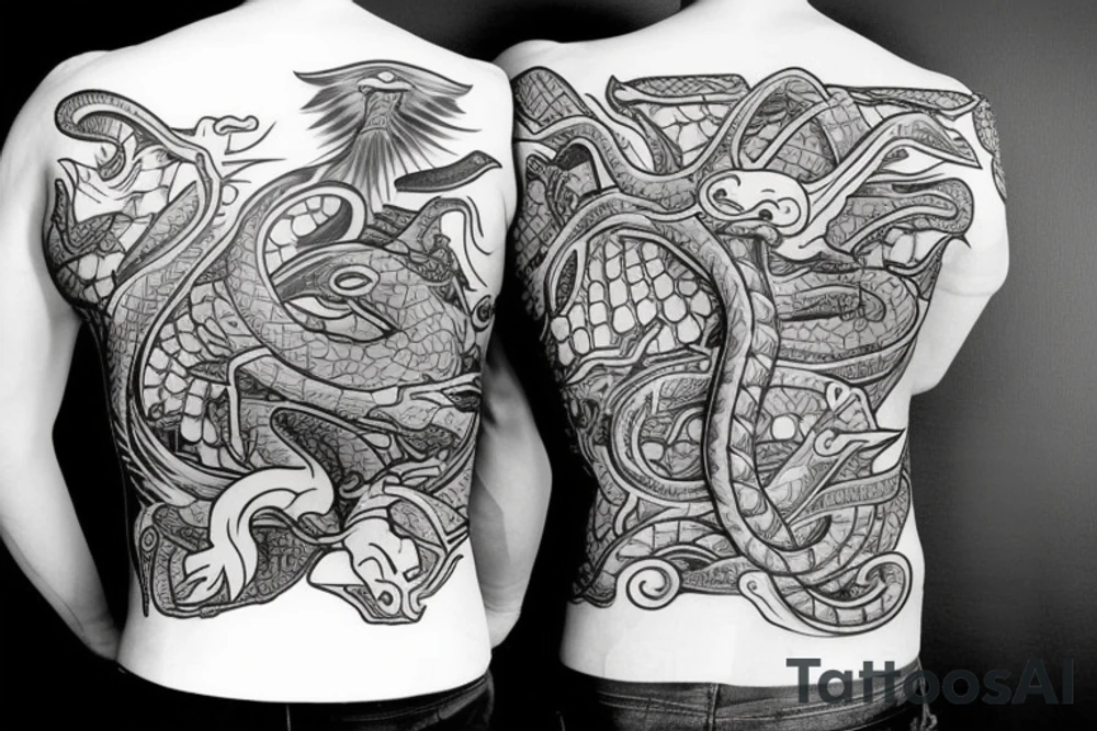 yakuza style back tattoo of the pokemon milotic tattoo idea