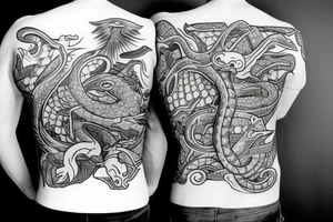 yakuza style back tattoo of the pokemon milotic tattoo idea