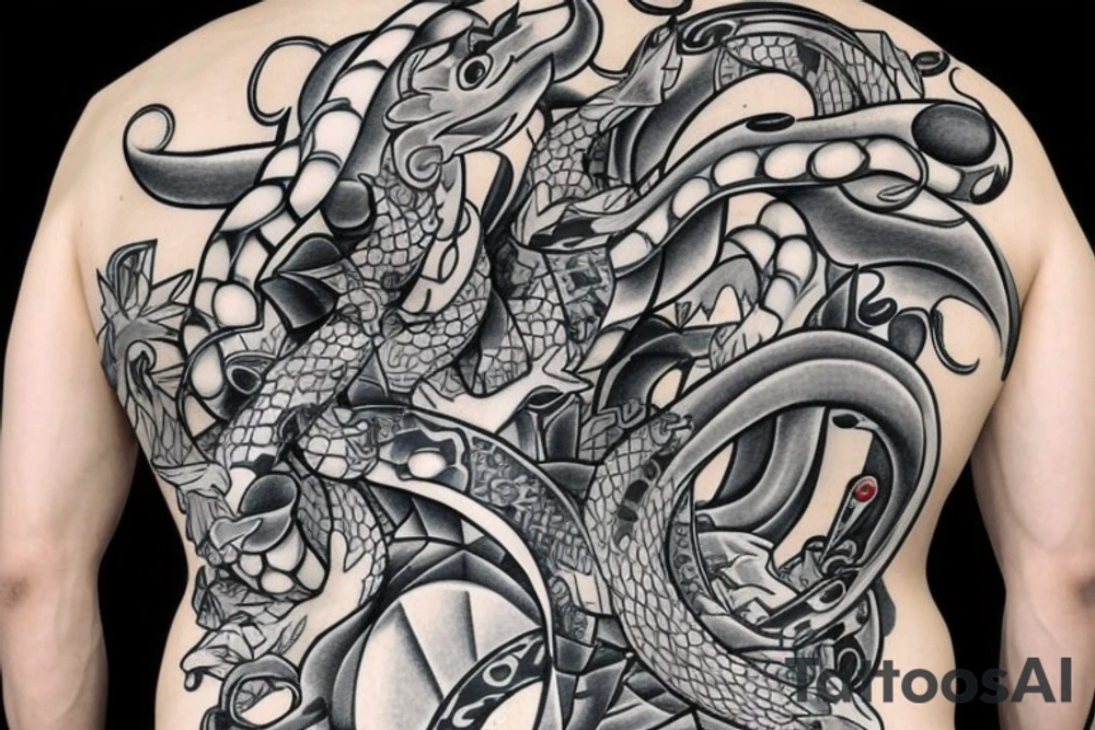 yakuza style back tattoo of the pokemon milotic tattoo idea