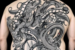 yakuza style back tattoo of the pokemon milotic tattoo idea