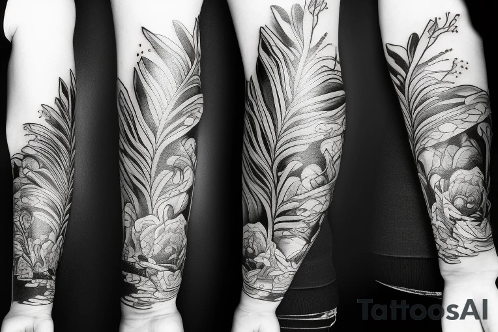 arm sleeve with camera, nature, love and technic stuff tattoo idea