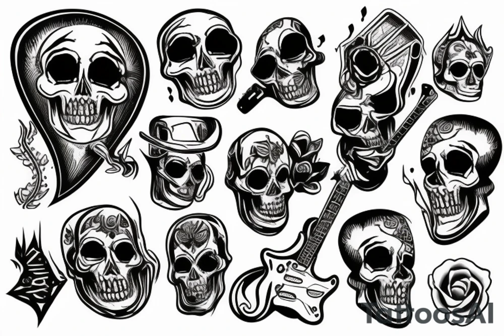 Rock and roll, guitars, skulls, twin-engine tattoo idea