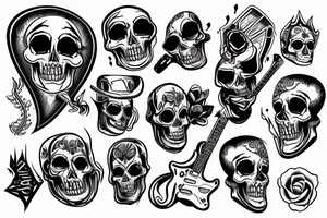 Rock and roll, guitars, skulls, twin-engine tattoo idea