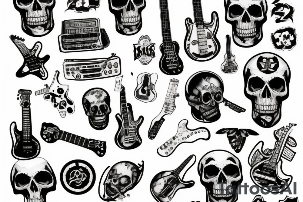 Rock and roll, guitars, skulls, twin-engine tattoo idea
