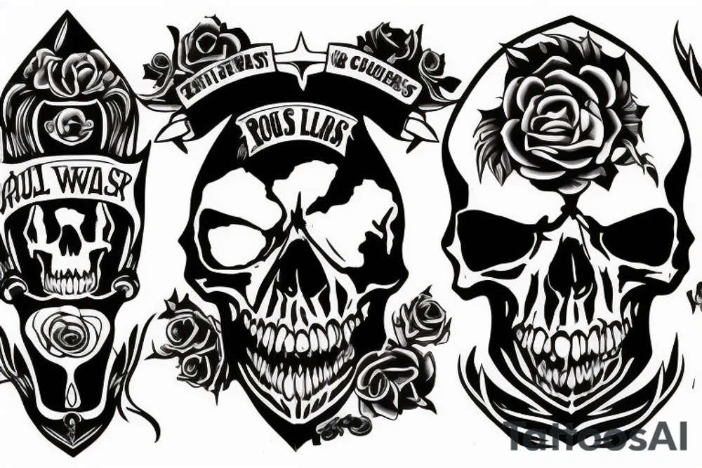 Rock and roll, guitars, skulls, twin-engine tattoo idea
