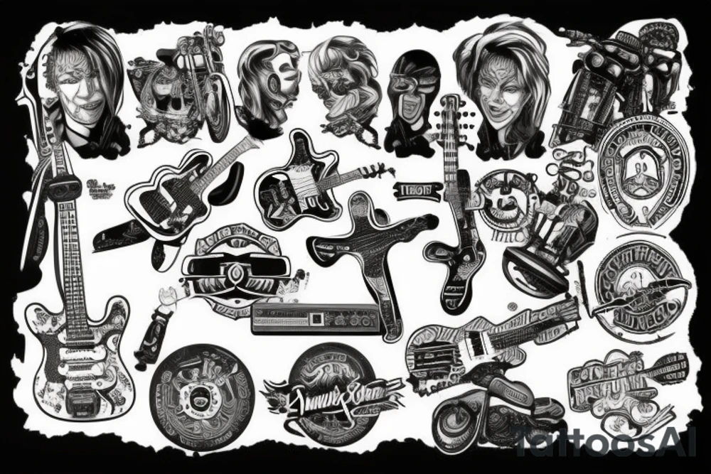 Rock and roll, guitars, Harley-Davidson tattoo idea