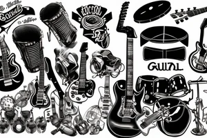 Rock and roll, guitar, drums, motorbikee tattoo idea