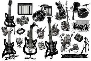 Rock and roll, guitar, drums, motorbikee tattoo idea