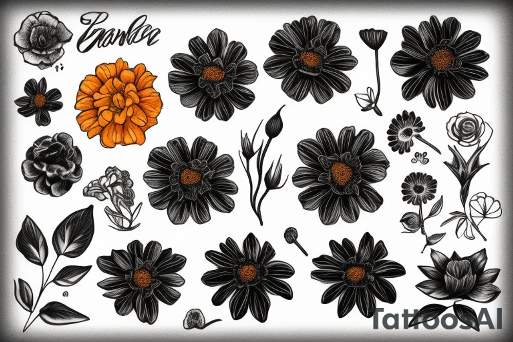 Dark orange marigold flower tattoo idea