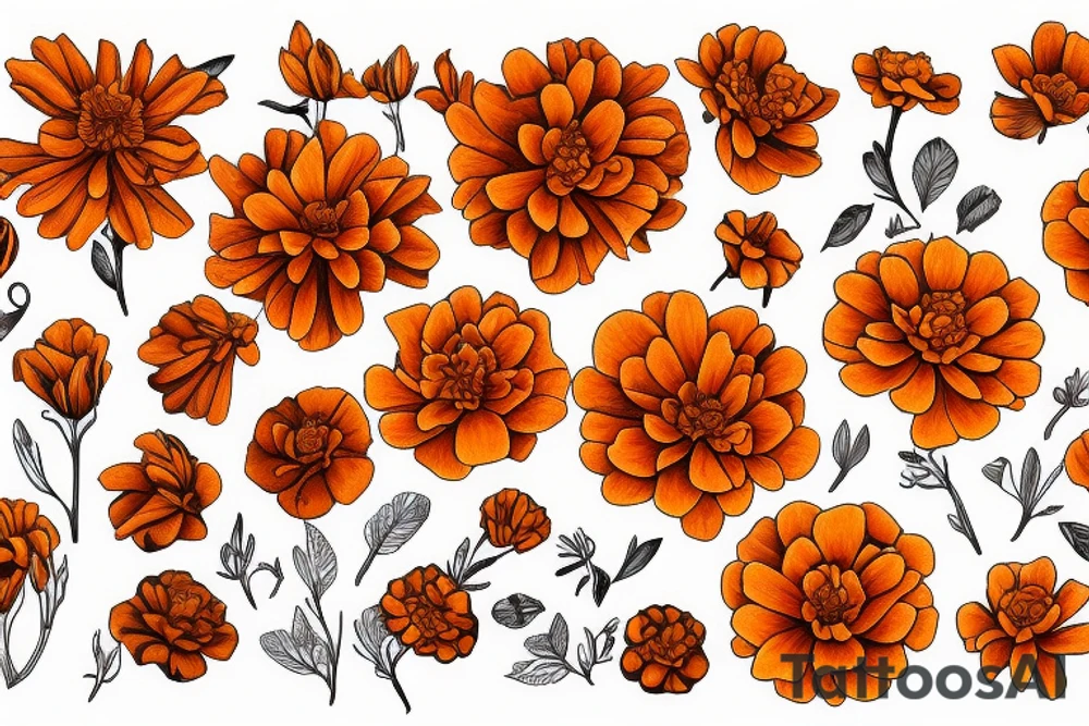 Dark orange marigold flower tattoo idea