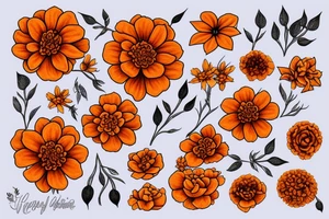 Dark orange marigold flower tattoo idea
