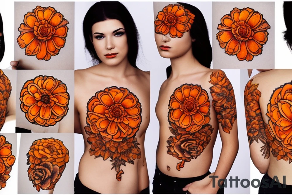 Dark orange marigold flower tattoo idea