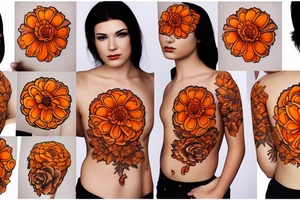 Dark orange marigold flower tattoo idea