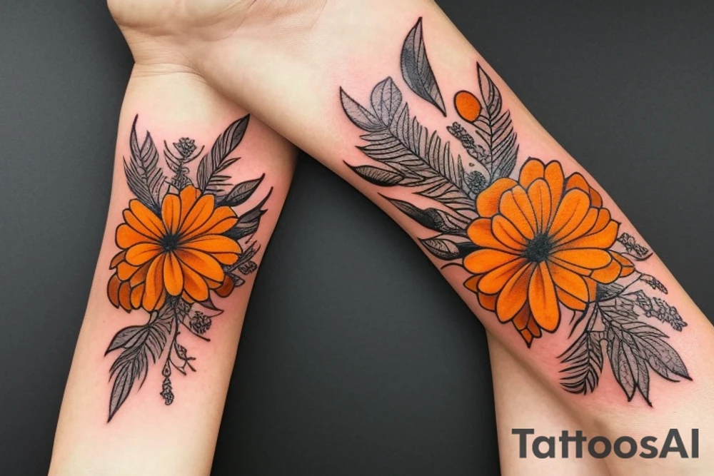 Dark orange marigold flower tattoo idea