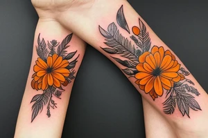 Dark orange marigold flower tattoo idea
