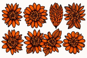 Dark orange marigold flowers with leaves tattoo idea
