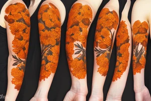 Dark orange marigold flowers with leaves tattoo idea