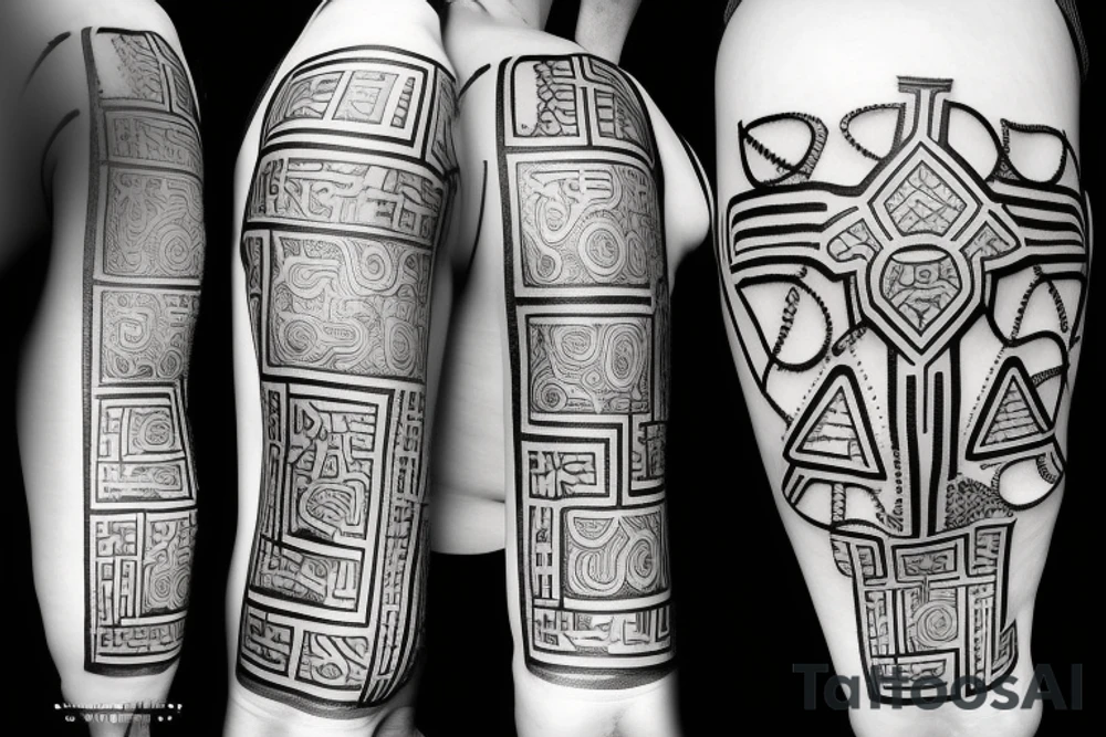 An ank cross made out circuit boards lines tattoo idea