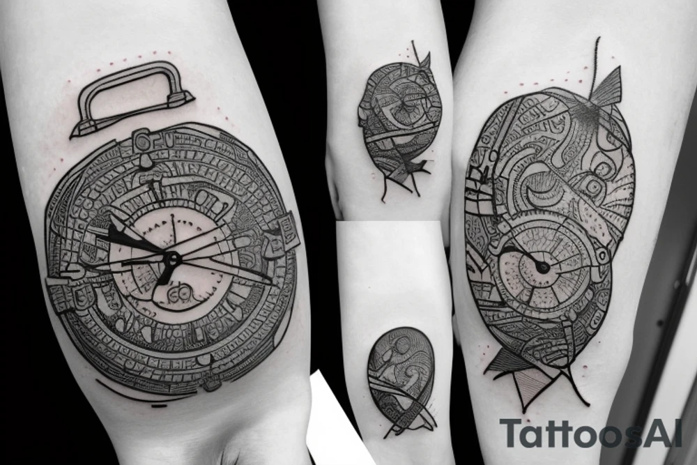 Pocket watche with open book behind it tattoo idea