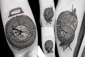 Pocket watche with open book behind it tattoo idea