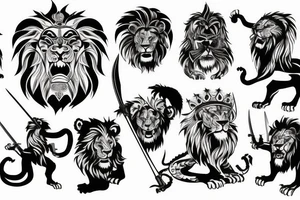 Scary Lions Head with full body holding a sword tattoo idea