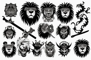 Scary Lions Head with full body holding a sword tattoo idea