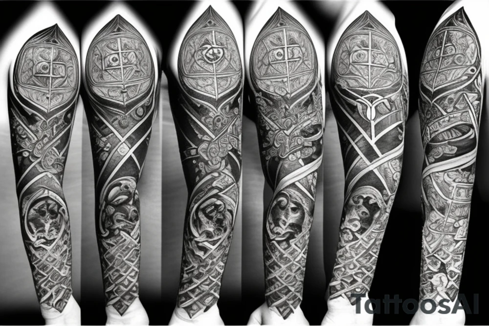 yantra tattoo with a sword and lion tattoo idea