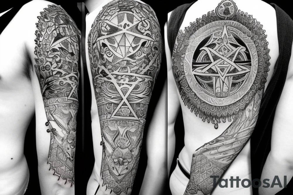 yantra tattoo with a sword and lion tattoo idea