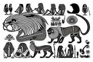 Egypt back tattoo with lion tattoo idea