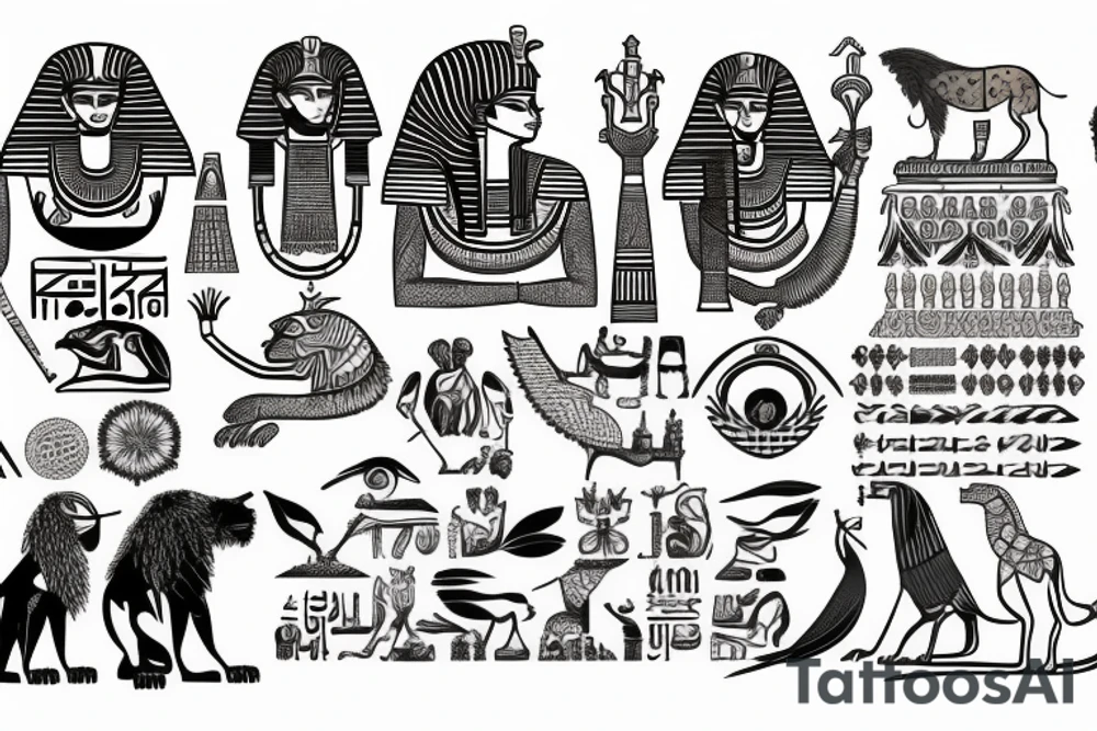 Egypt back tattoo with lion tattoo idea