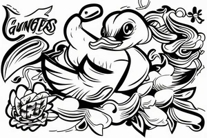 a gangster duck holds a shoal tattoo idea