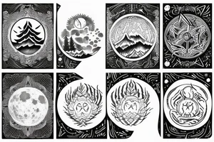 A Tattoo sleeve with triple moon symbol, northern lights and a pine Forest tattoo idea