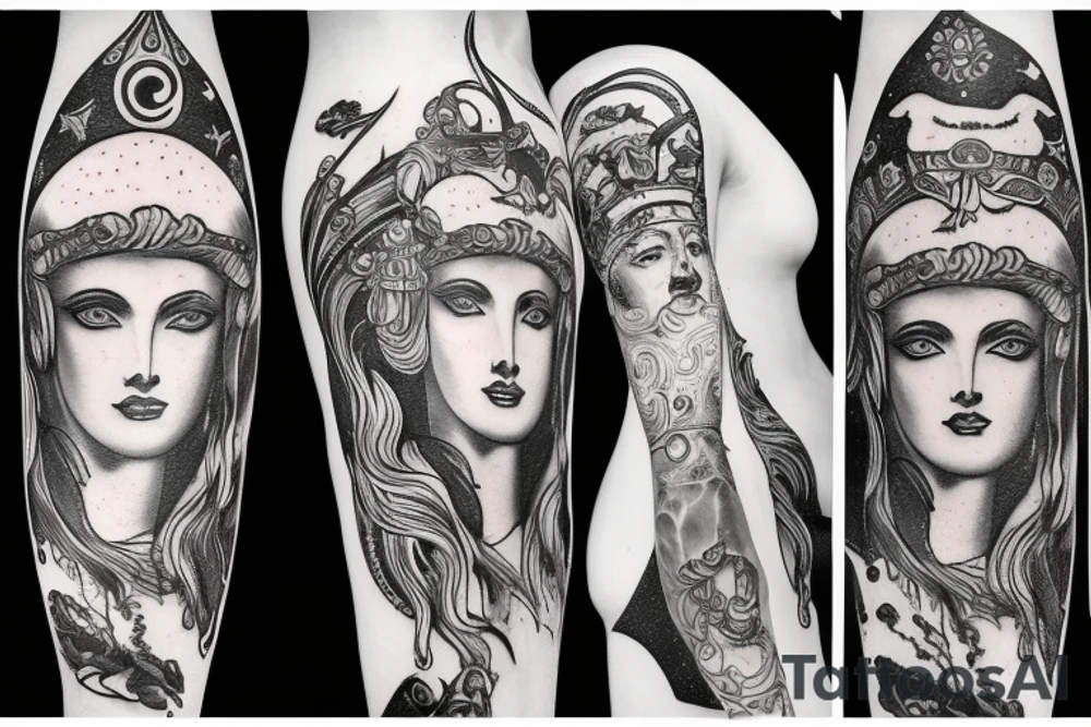 Goddess Artemis with her stage and the moon tattoo idea