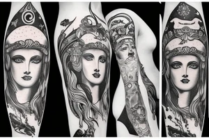 Goddess Artemis with her stage and the moon tattoo idea