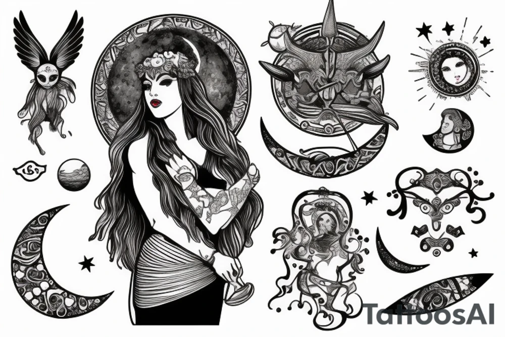 Goddess Artemis with her stage and the moon tattoo idea