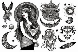 Goddess Artemis with her stage and the moon tattoo idea