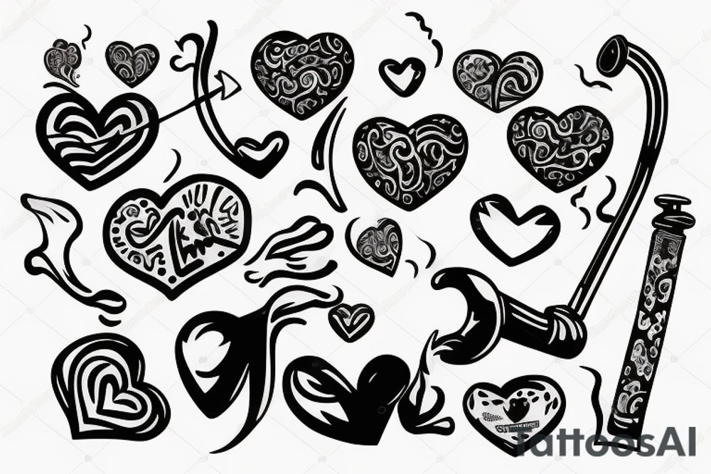 Tobacco pipe with heart shaped smoke tattoo idea