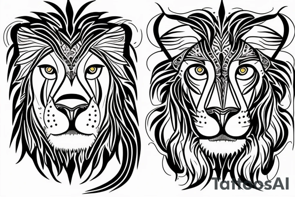 Half realistic lioness, and the other half is a geometric lioness which contains the roman number 1999, symbol of determination and self power tattoo idea