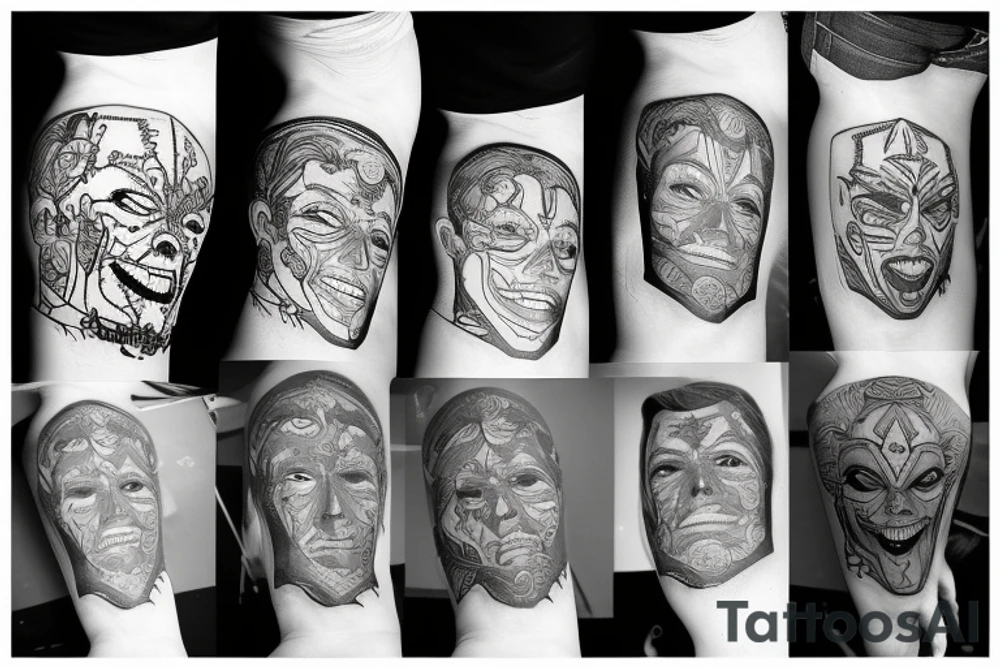 The man takes off his mask tattoo idea