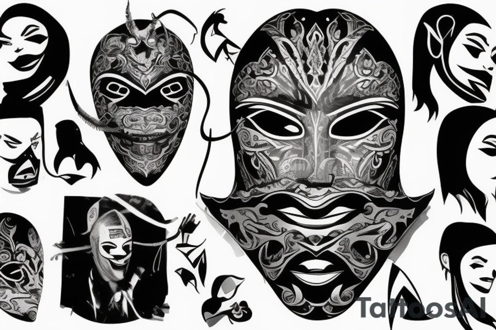 The man hold mask in front of face tattoo idea