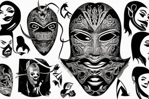 The man hold mask in front of face tattoo idea