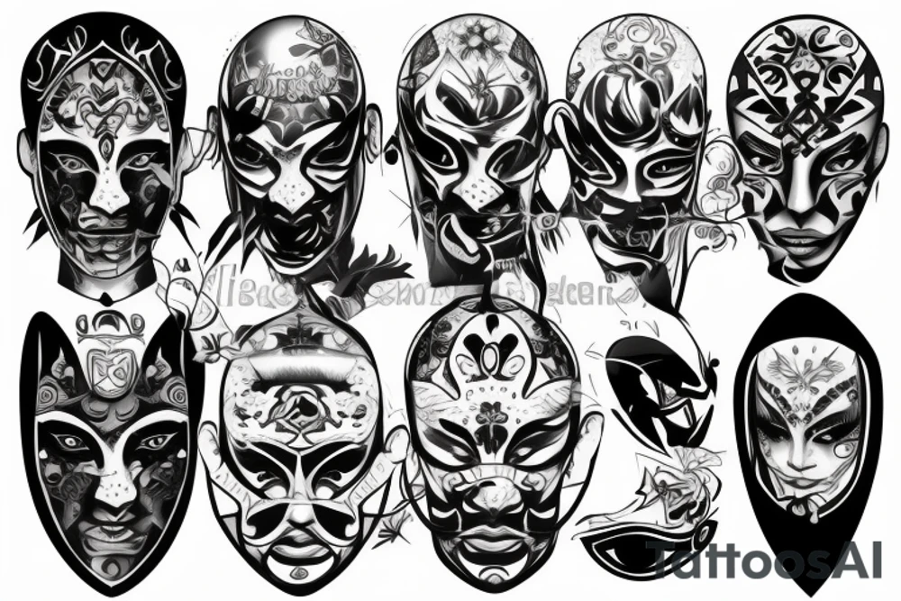 The man hold mask in front of face tattoo idea