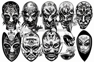 The man hold mask in front of face tattoo idea