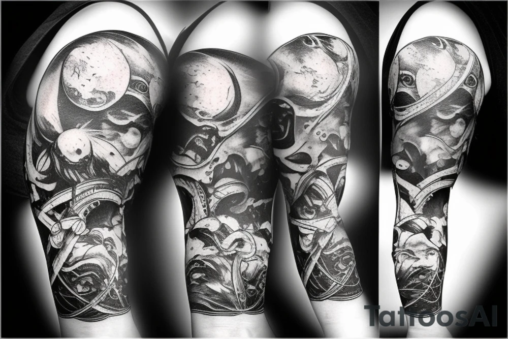 Planets with aliens and vikings tattoo idea