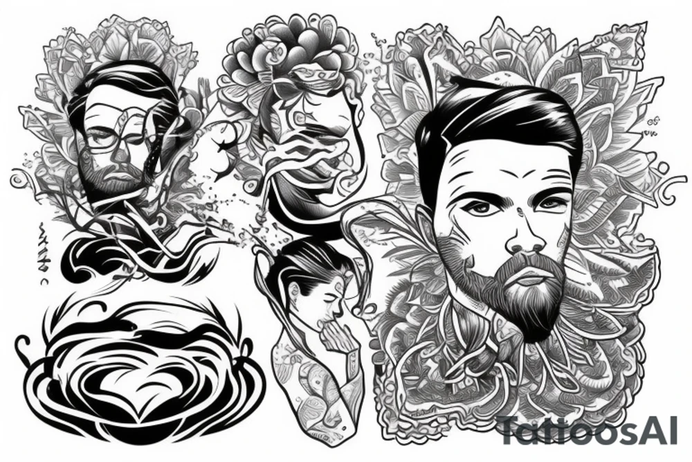 Man floating peacefully down a gentle river tattoo idea